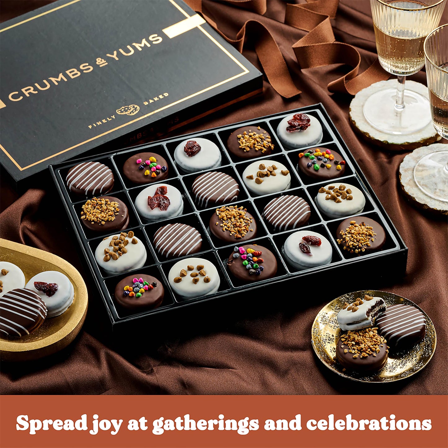 Mothers Day Cookies Gift Basket - 20 Gourmet Chocolate Covered Sandwich Cookies With Assorted Toppings - Assorted Food Gift Box