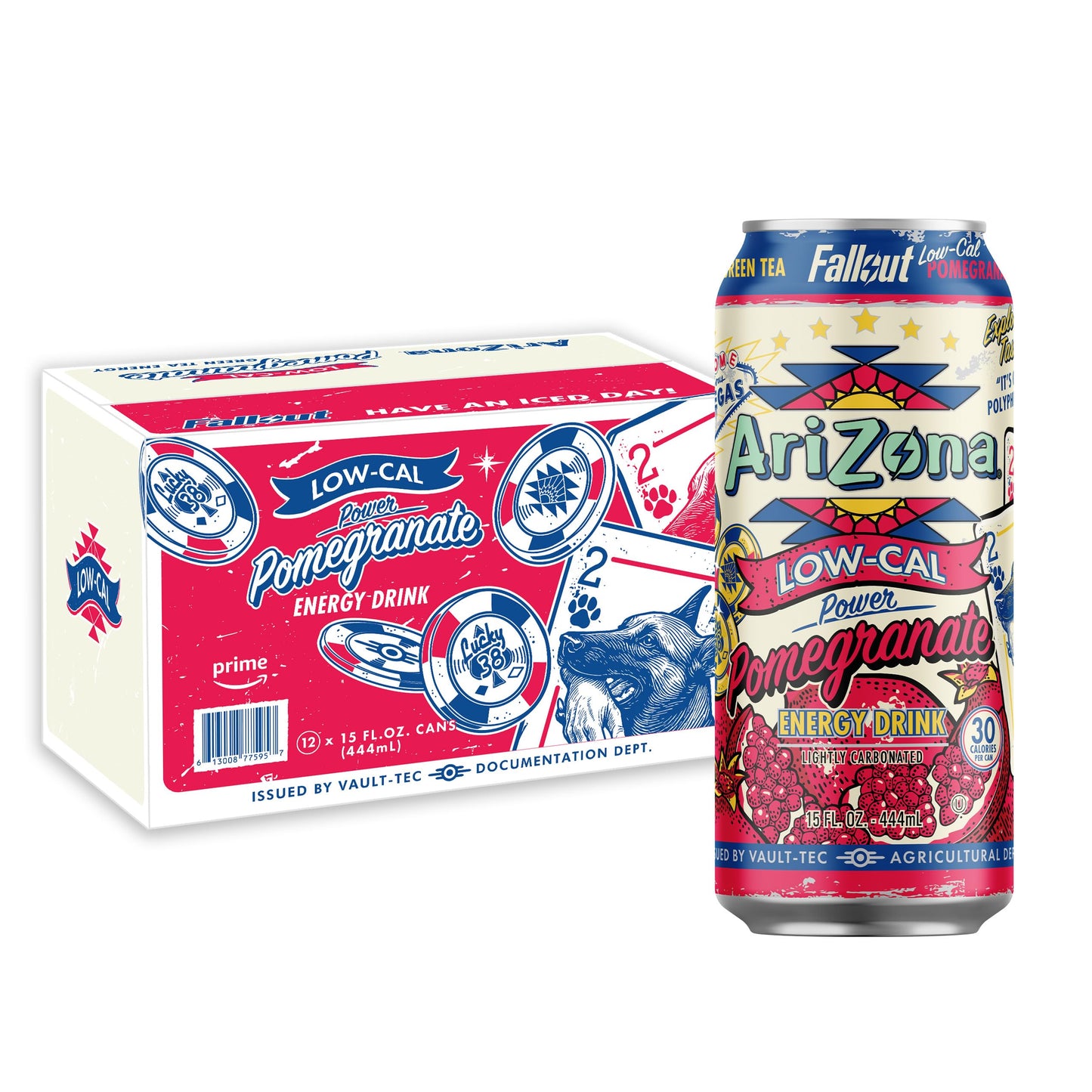 Arizona X Fallout Low Calorie Pomegranate Green Tea Energy Drink 15 Fl Oz (Pack Of 12) - 190Mg Energy Blend Per Can