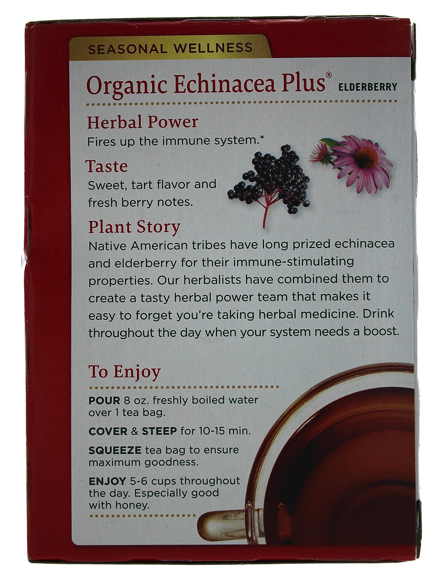 Traditional Medicinals Organic Echinacea Plus Elderberry Herbal Tea, Promotes Immune Function, (Pack Of 3) - 48 Tea Bags Total