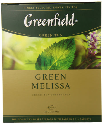 Greenfield Green Melissa Green Tea Collection Finely Selected Speciality Tea 100 Double Chamber Teabags With Tags In Foil Sachets