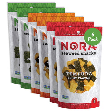 Crispy Seaweed Snacks by Nora | Asian Snacks | Taster s Variety Pack | Low-Sugar, Vegan, Non-GMO Verified | 6-Pack