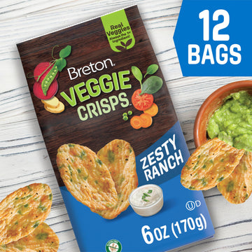 Breton Veggie Crisps Zesty Ranch (Pack Of 12) - Popped Not Fried Crisps, Made With Real Vegetables, Light And Crispy Gluten Free