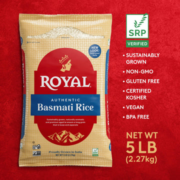 Royal Basmati Rice - Authentic Long Grain White Basmati Rice - 5 lb (2 Bags)