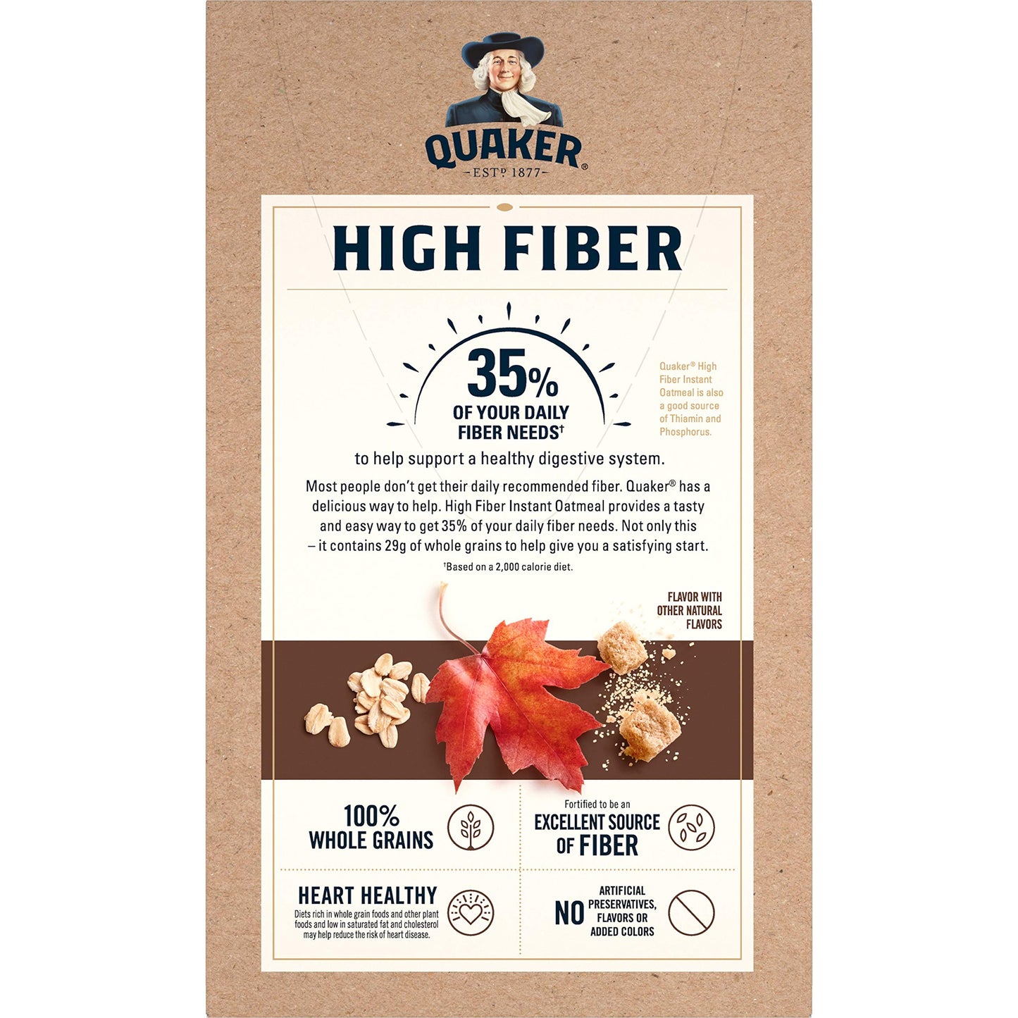 Quaker, High Fiber Instant Oatmeal, Maple Brown Sugar, 8 Count