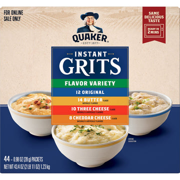 Quaker Instant Grits, 4 Flavor Variety Pack, 0.98oz Packets,44 Count (Pack of 2)