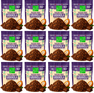 MyCerealMix Sugar Free Double Chocolate Chip Granola - 12 Pack (120oz Total) - Vegan, Gluten Free - Monk Fruit & Allulose Sweete