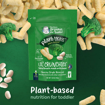 Gerber Toddler Food, Organic Lil Crunchies, Plant-Tastic, Cheezy Style Broccoli, Toddler Snacks, Baby Food, Baby Snacks, 1.59 Ou