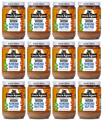 Once Again Natural Crunchy Almond Butter, 16oz - Roasted - Salt Free, Unsweetened - Gluten Free Certified, Peanut Free, Vegan, K