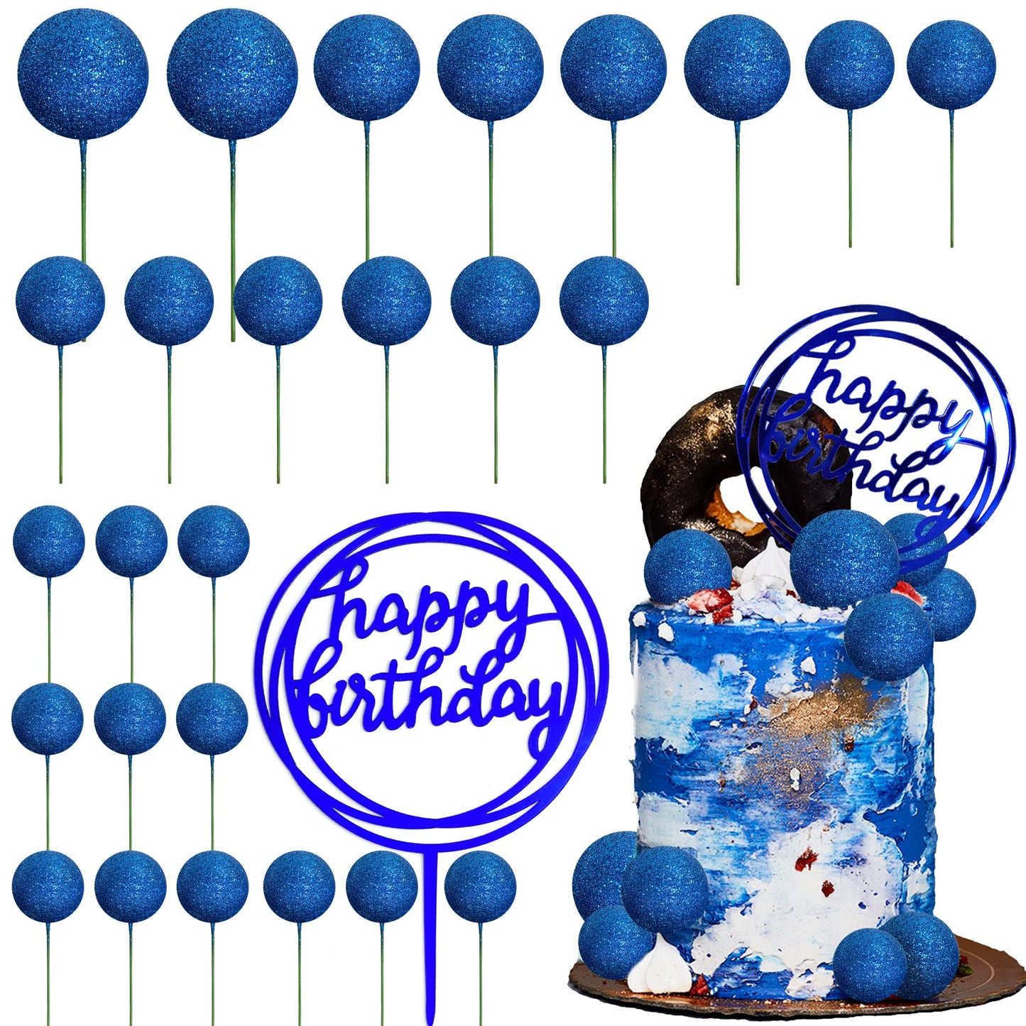 Colorful Balls Cake Topper Pearl Balls Cake Topper Happy Birthday Cake Insert Pick Diy Pile Up Insert For Wedding Birthday Party