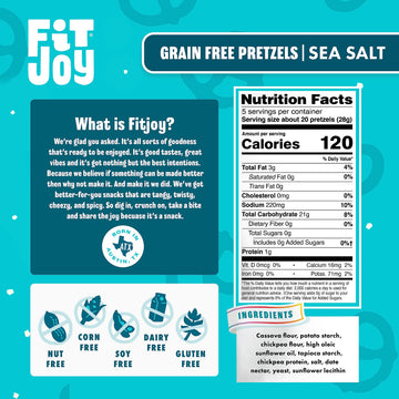 FitJoy Sea Salt Pretzels (Pack of 6, 5 Oz) - Dairy, Nut & Gluten Free Snacks - Grain Free Cassava Root & Chickpea Flour Vegan Pr