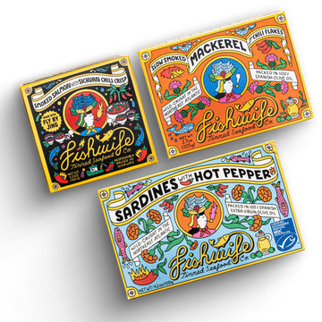 Fishwife Spicy Hot Trio (FBJ Salmon, Mackerel, Sardines with Hot Pepper) 3-Pack | Gluten Free, High Protein | Wild-Caught and Ha