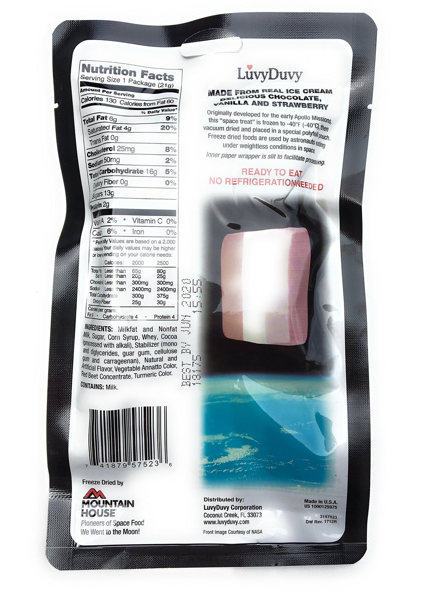 Luvyduvy Freeze Dried Ice Cream Neapolitan Sandwich (Strawberry-Vanilla-Chocolate) And Cool Space Fact Card Bundle