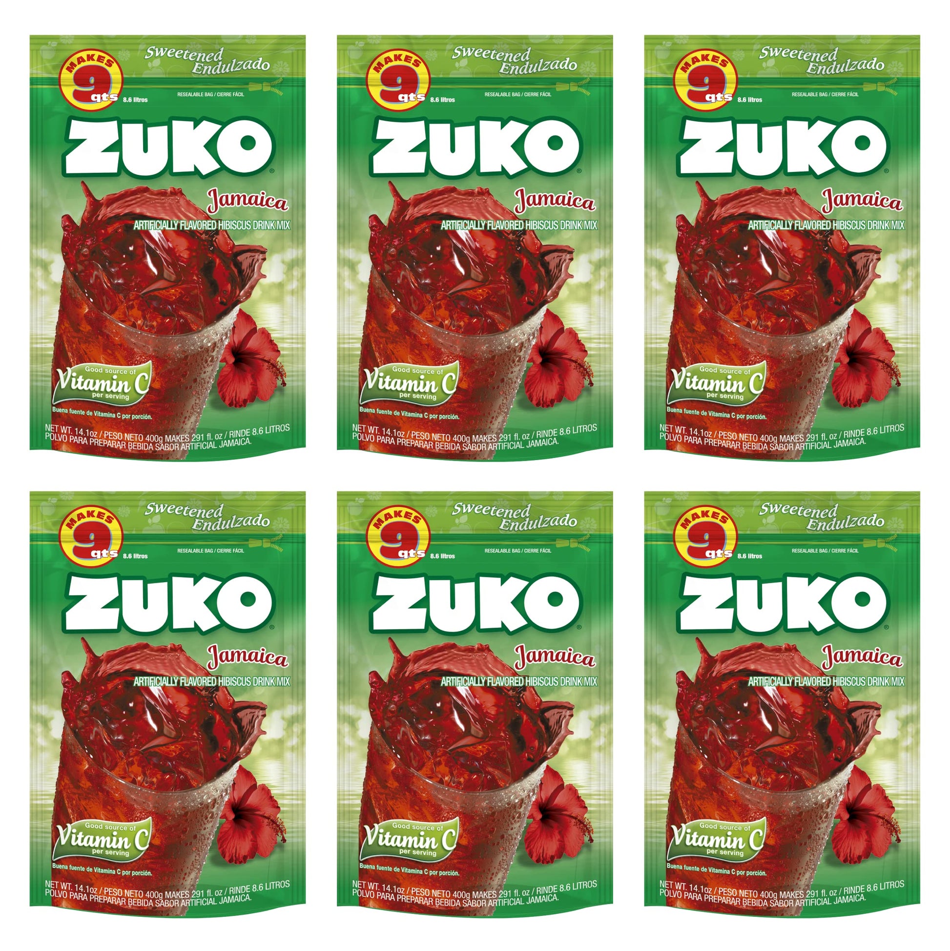 Zuko Jamaica Instant Powder Drink | Family Pack | No Sugar Needed | Vitamin C | 14.1 Ounce (Pack Of 6)