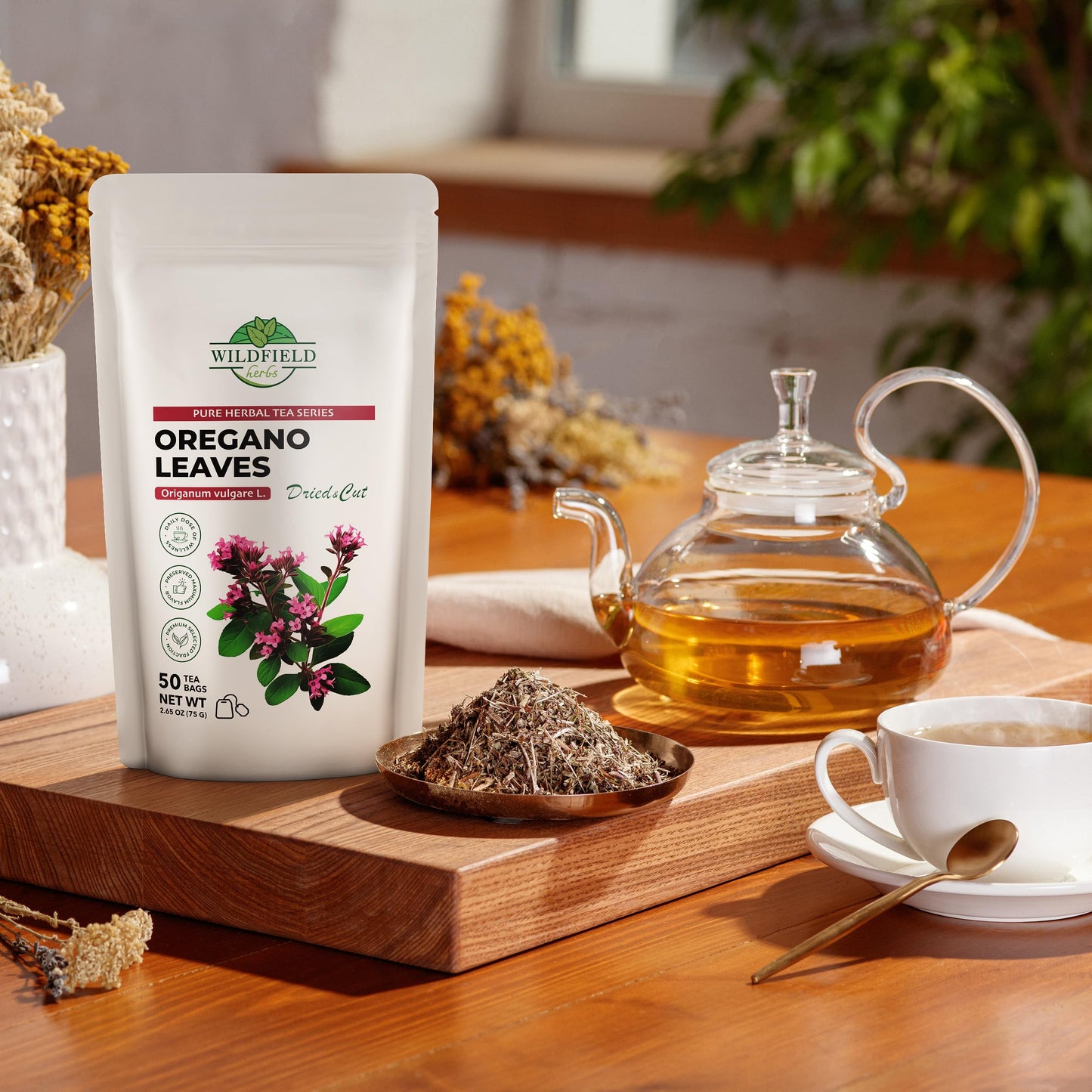 50 Bags Oregano Tea Dried Oregano Leaves Herbal Tea Bag (Origanum Vulgare L.) - 50 Count 1.5G Bags Dry Gano Leaf Herb