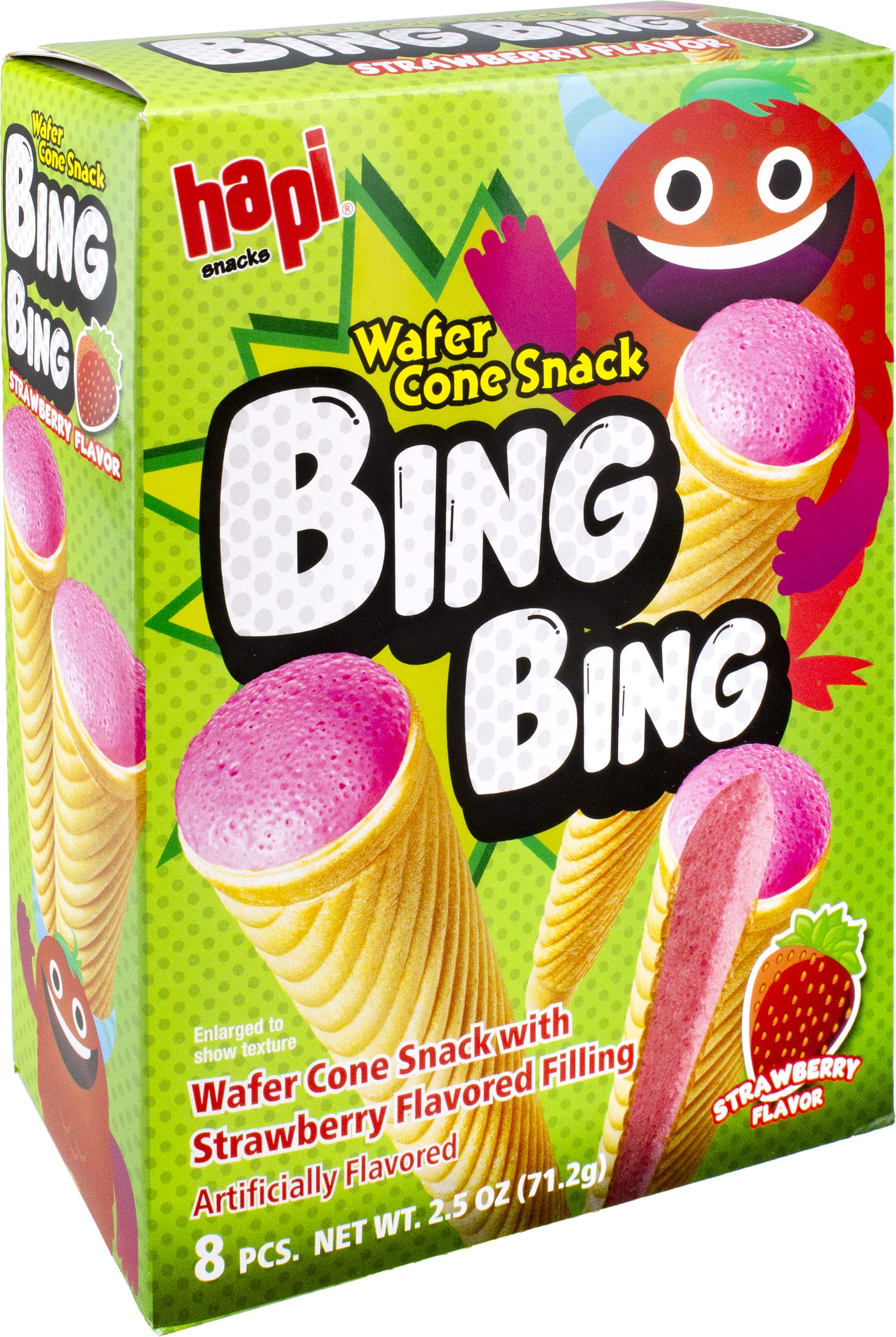Hapi Bing Bing Cone Snack with Strawberry Flavored Filling, 2.5 Ounce