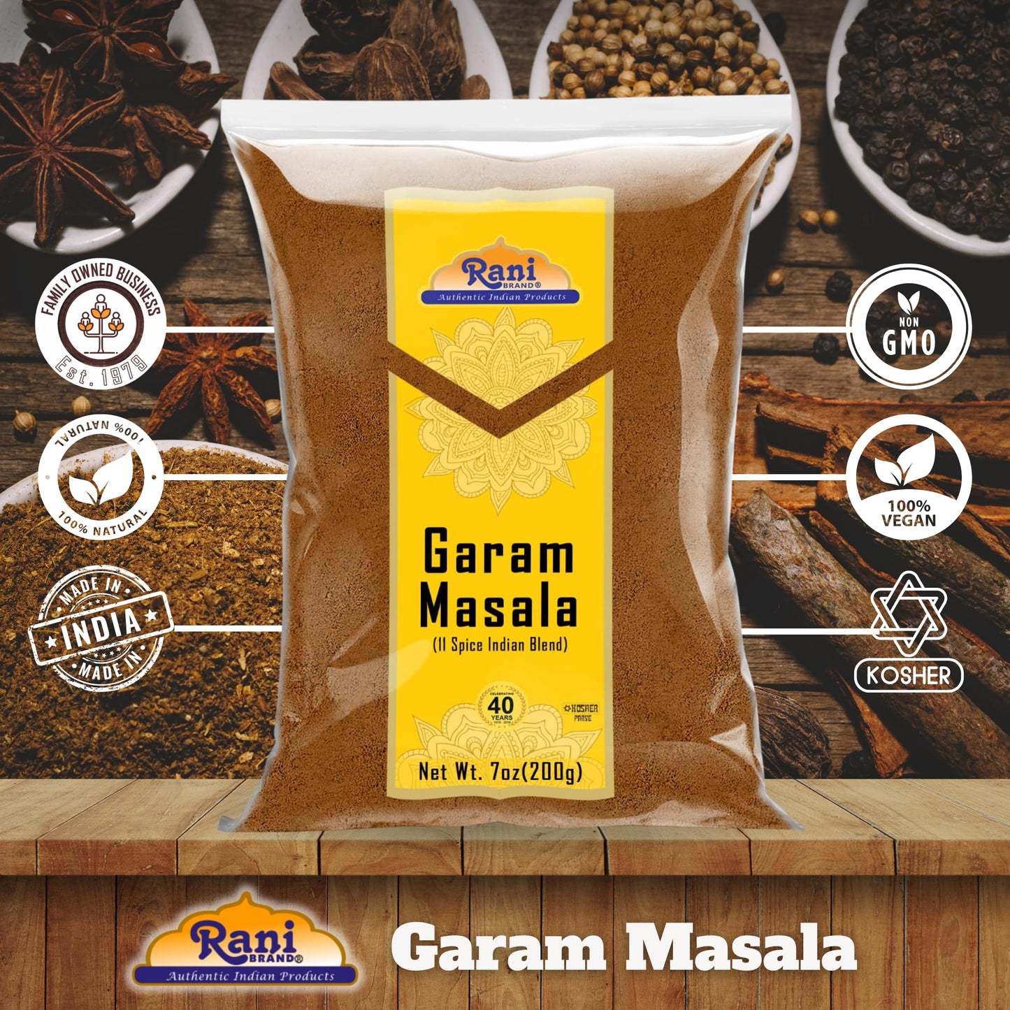 Rani Garam Masala 11-Spice Blend, All Natural, Salt-Free, Vegan, 7oz (200g)