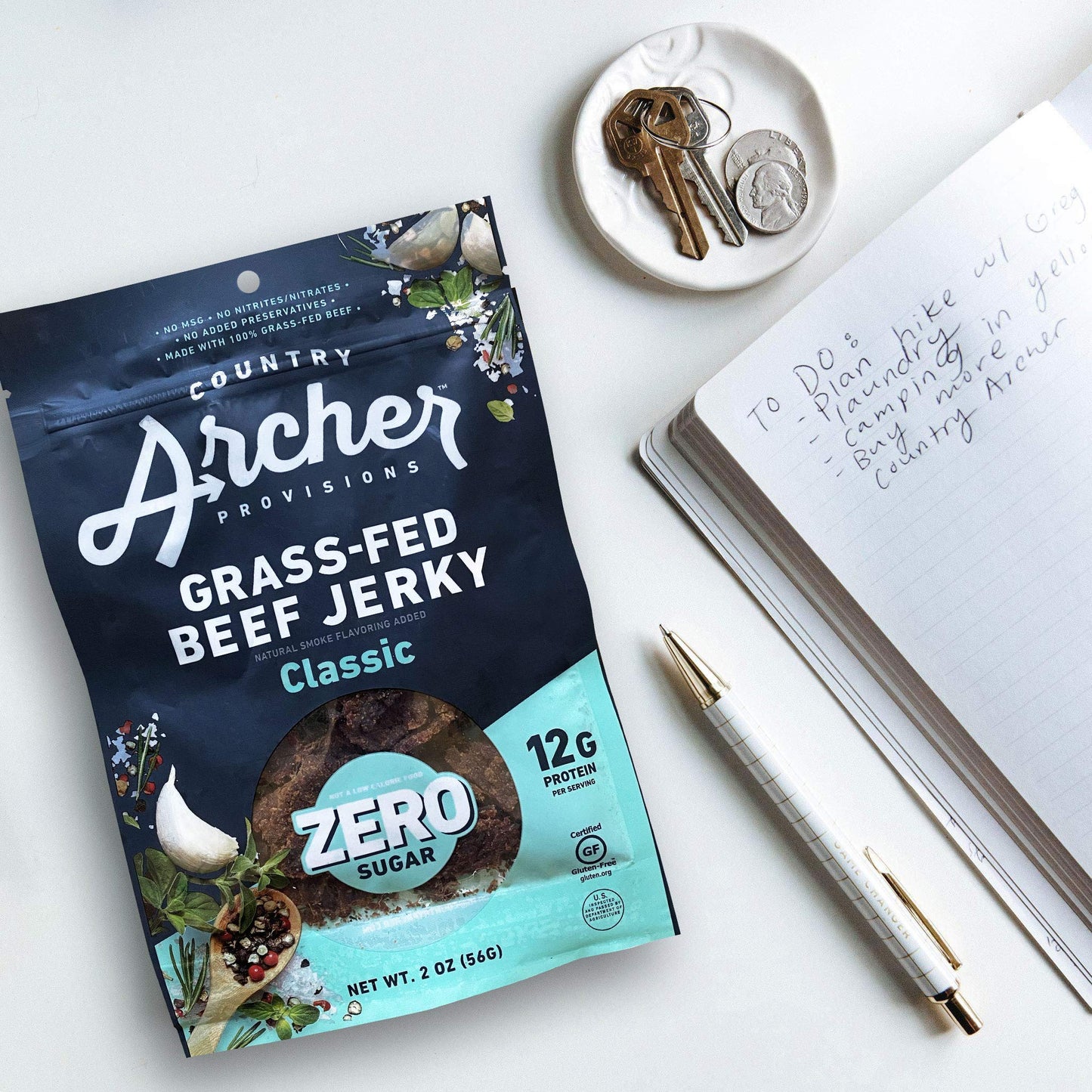 Country Archer Beef Jerky - Zero Sugar, Gluten Free, Paleo, Classic Flavor, 2 oz (Pack of 6)