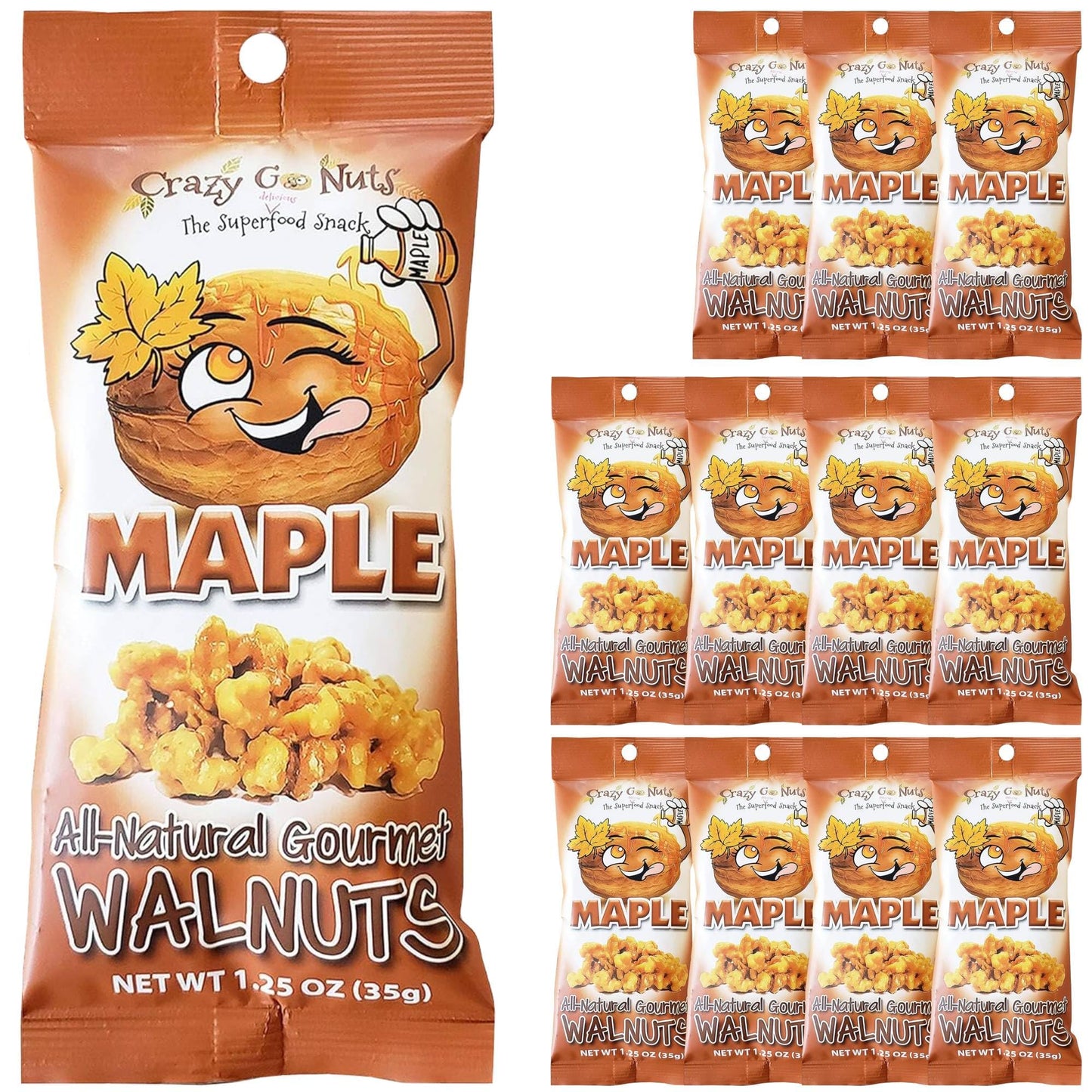 Crazy Go Nuts Maple Walnuts - Glazed Walnuts for Snacking, Candied Walnut Pieces Bulk, Individual Packs, Natural Source of Omega