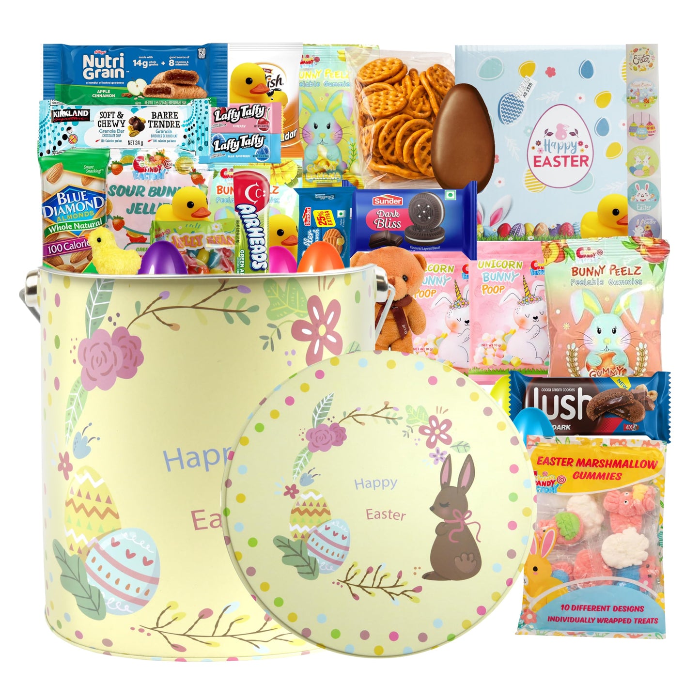 Evas Gift Universe Easter Basket Tin (44 Count) Filled with Candy Great Package for Family and Friends, Huevos de Pascua