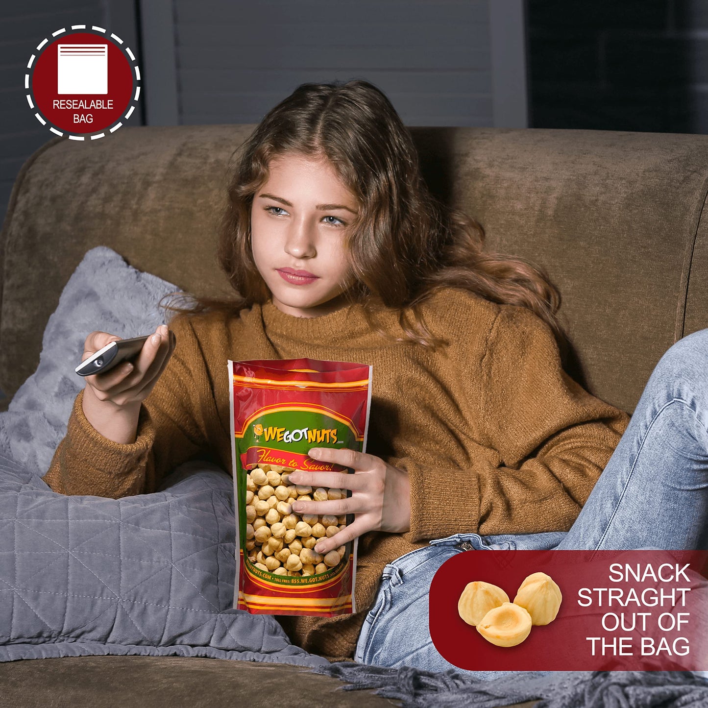 We Got Nuts Blanched Hazelnuts Filberts, Dry Roasted Unsalted - No Shell - Packed Fresh in Resealable Bag (16oz - 1 Pound Bag)