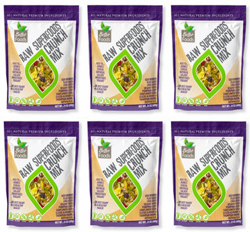 BetterFoods Raw Superfoods Crunch Mix | enhanced Pumpkin Sunflower Flax Chia Sesame Seeds Almonds Goji Berries & Raisins Blend | 6g Protein Vegan Non-GMO No Gluten/Salt/Soy | 24oz Pack of 6