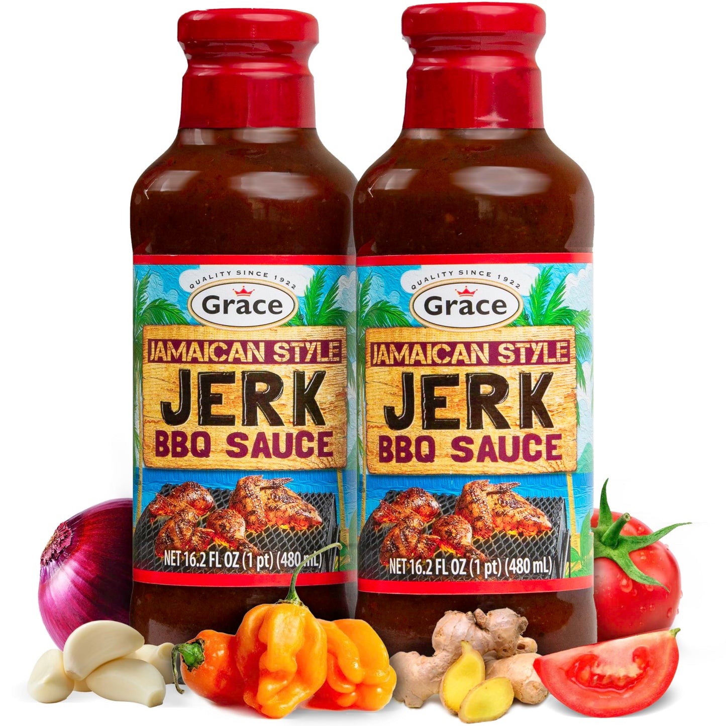 Grace Jamaican Style Jerk Bbq 16Oz - 2 Pack Jamaican Jerk Seasoning Marinade & Dipping Sauce - Best Hot Barbecue Sauce -
