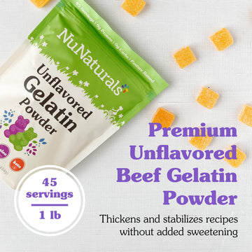 NuNaturals Unflavored Beef Gelatin Powder, 16 oz - Instantly Thickens, Stabilizes, and Texturizes for Recipes and Desserts
