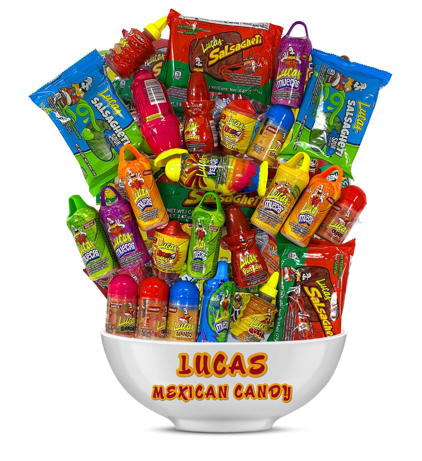 Lucas Mexican Candy Mix (20 Count) Variety Of Sour, Sweet, Spicy, Include Pelucas, Baby Polvo, Lucas Muecas Chamoy, Gusano, Sals