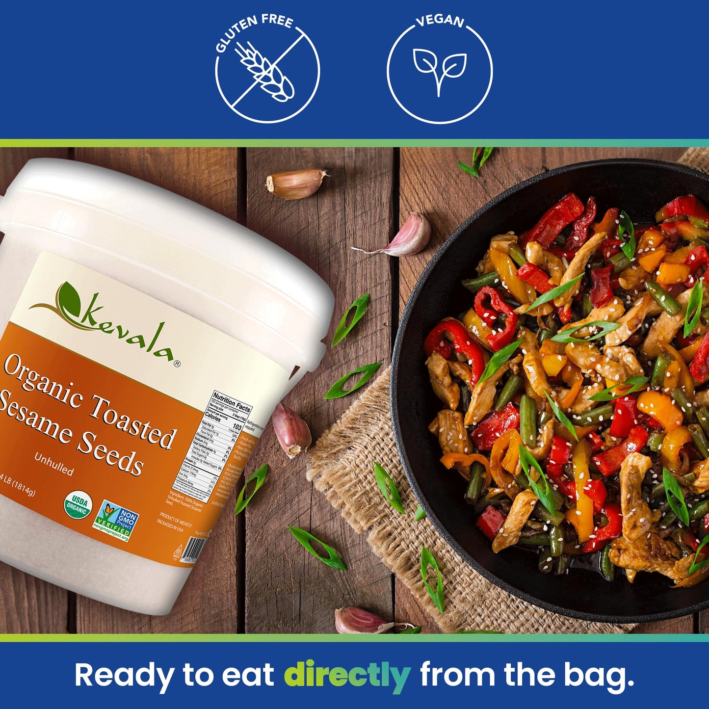 Kevala Organic Toasted Sesame Seeds - 4 Lb – 1.8 Kg – Roasted Sesame Seeds – Sesame Seeds Toasted – Sesame Seeds – Sesame Seeds Organic – Organic Seed