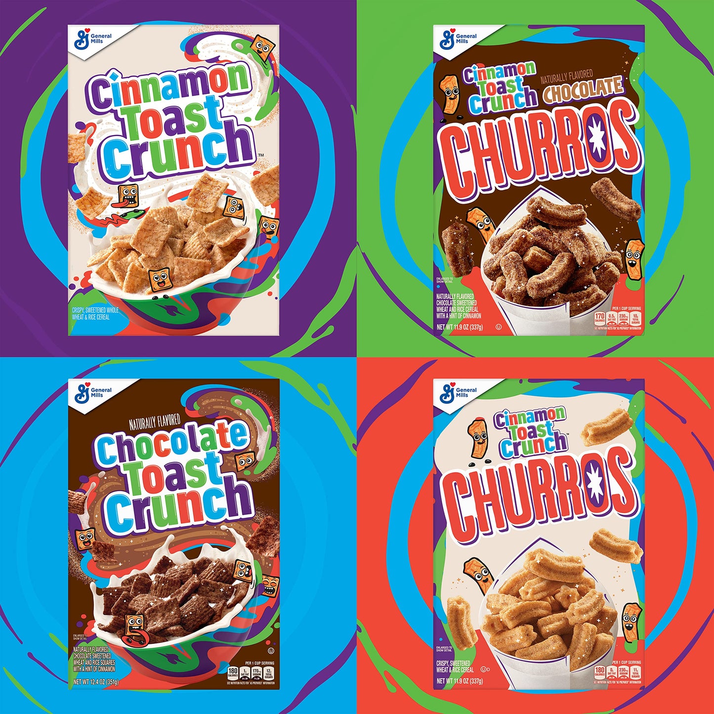 Cinnamon Toast Crunch, Breakfast Cereal, Cinnamon Sugar Squares, 27 oz (Pack of 8)