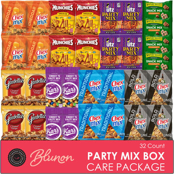 Snacks Variety Pack for Adults - Snack Pack Care Package - Party Mix Snack Mix Chex Mix Individual Packs Bulk Assortment (32 Pac
