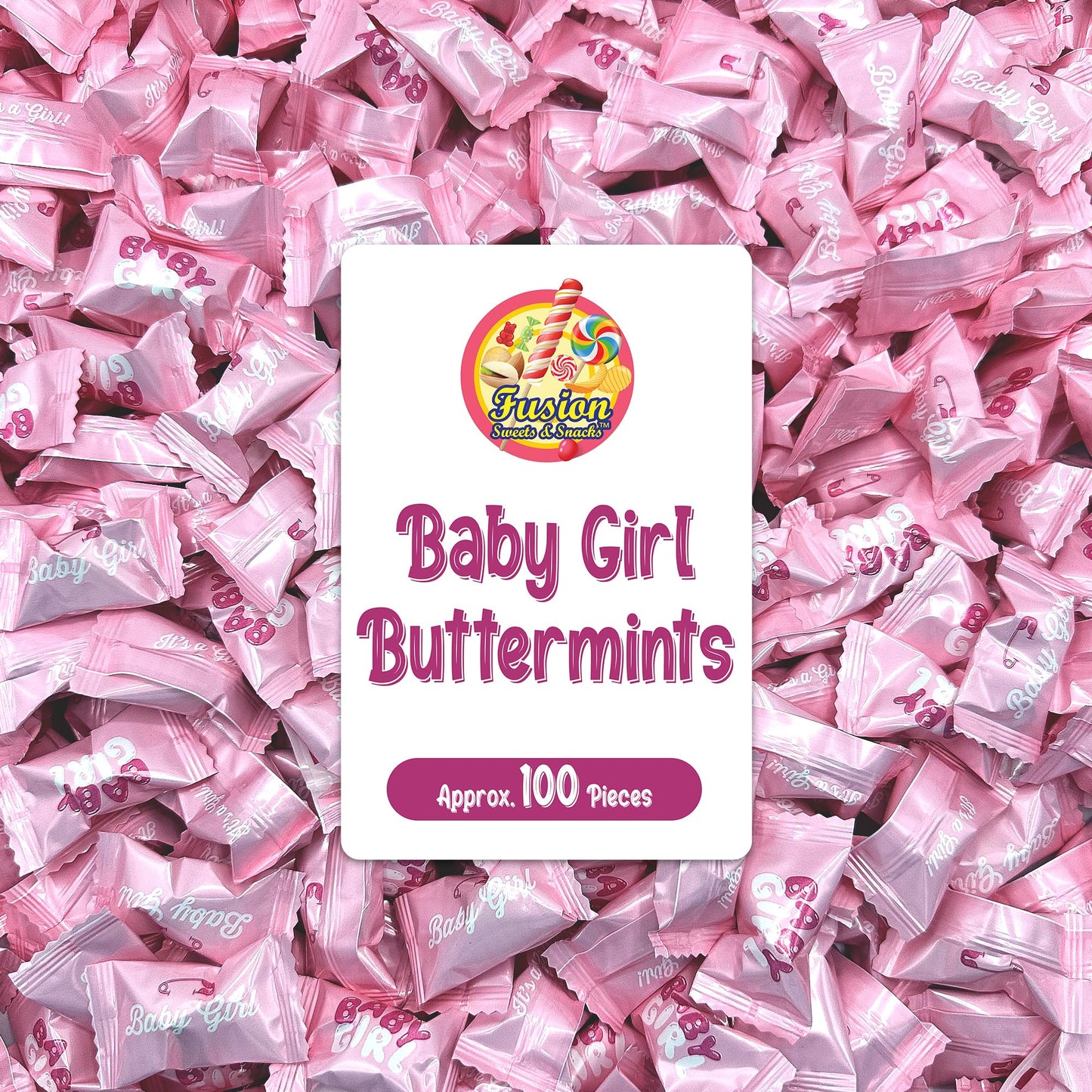 Baby Girl Buttermints - 100 Count - Pink Candy For Baby Shower - Baby Shower Candy - Perfect For Gender Reveal Parties Hospital Goodie Bags Welcome Baby Party And More