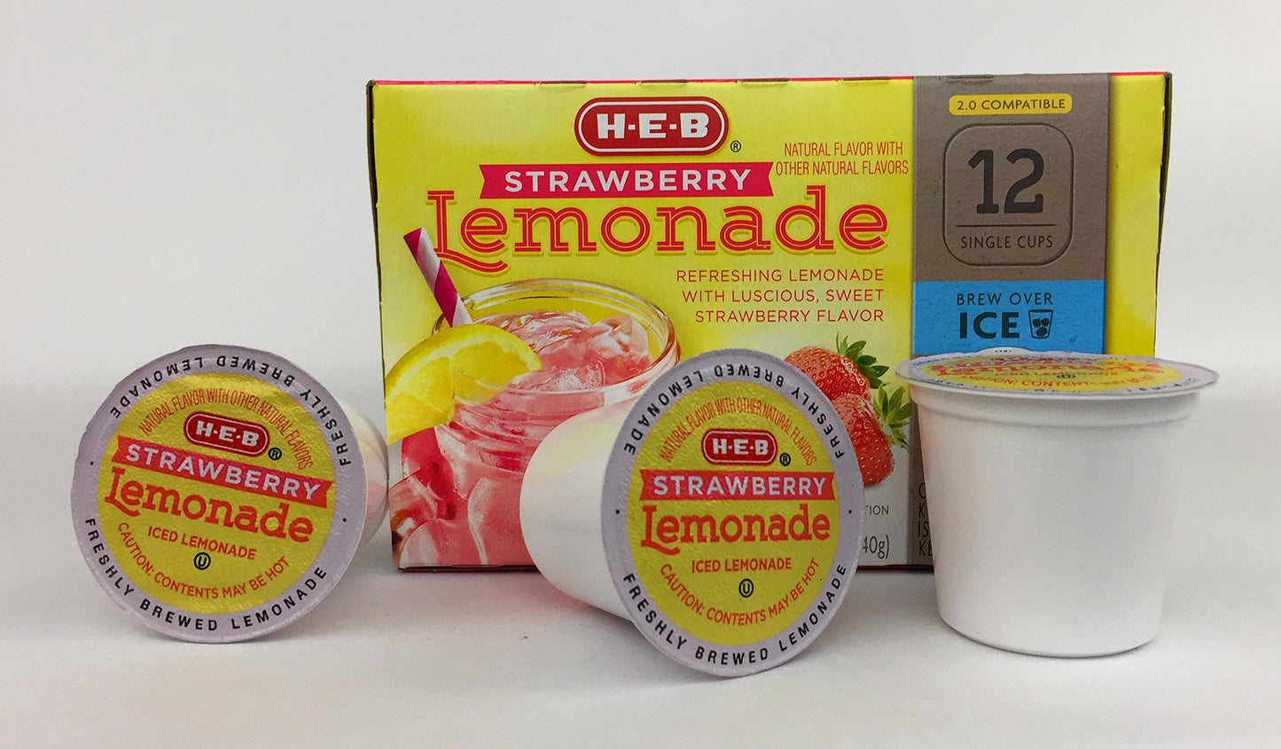 Heb Brew Over Ice, Strawberry Lemonade Single Serve Cups Compatible With Keurig 2.0, 12 Cts