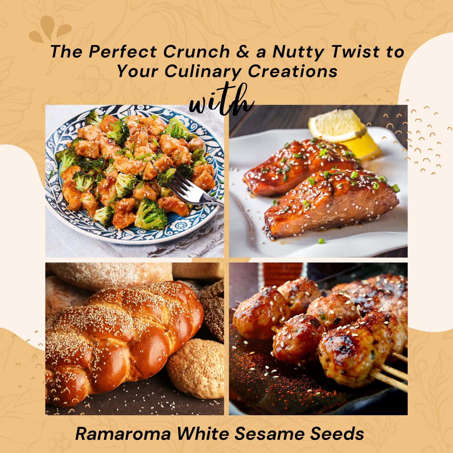 Ramaroma, Organic Hulled Sesame Seeds (100G/3.5Oz) Non-Gmo, Vegan | Rich & Pure Whole Raw White Sesame Seeds | Perfect For Noodl