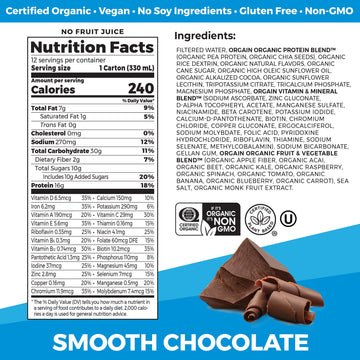 Orgain Organic Vegan Protein Shake, Smooth Chocolate, 16g Protein, 11 Fl Oz (Pack of 12)