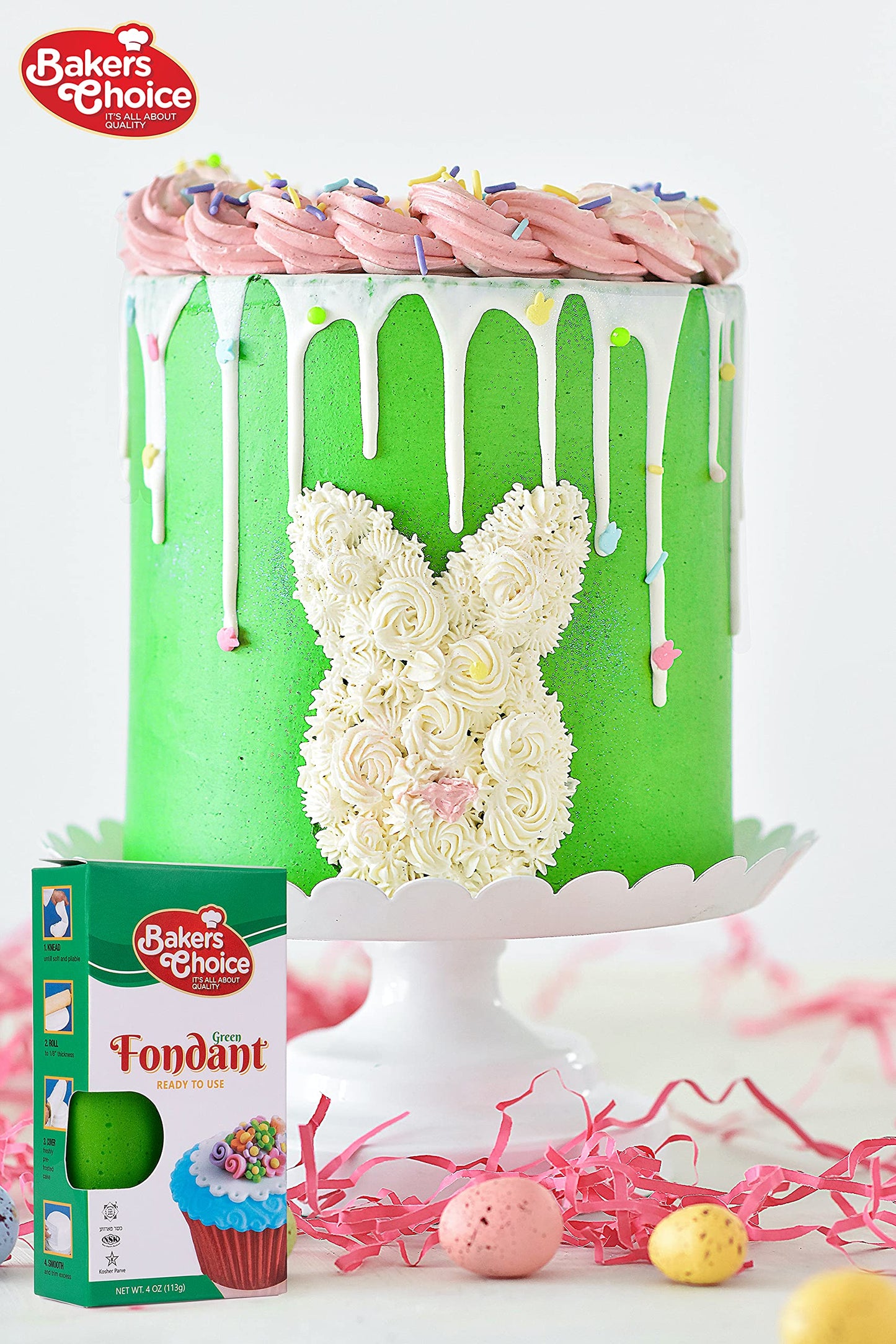 Bakers Choice Fondant Icing, 4 oz, Green, Ready to Use Cake Decorating Frosting, Moldable, Dairy Free, Nut Free