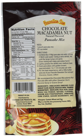 Pancake Mix, 6 Ounce Bag By Hawaiian Sun (Chocolate Macadamia Nut, 12 Packs)