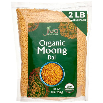 Jiva Organic Yellow Moong Dal 2 Lb - Non-Gmo, Gluten Free - Great For Kitchari - Split Yellow Mung Beans