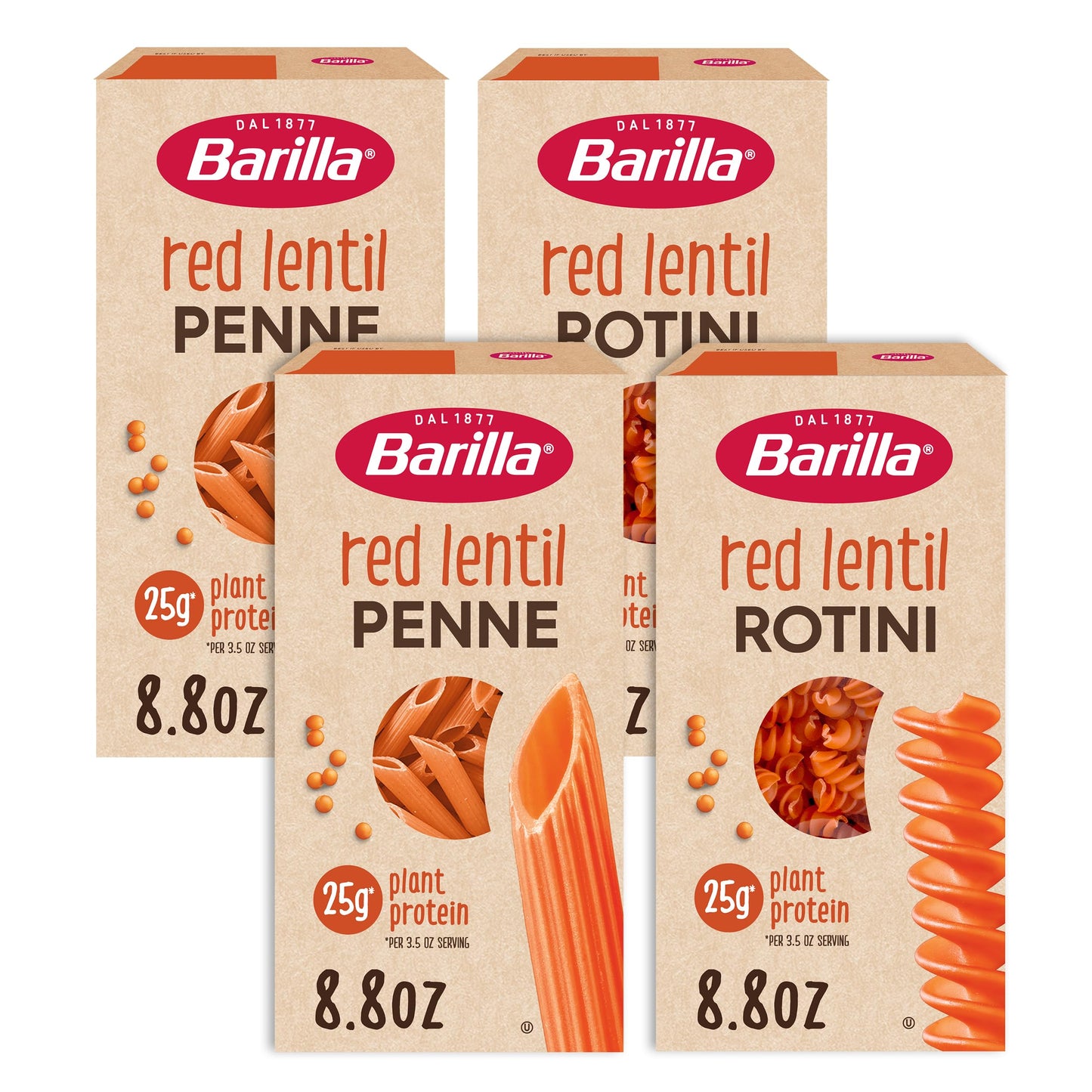 Barilla Red Lentil Rotini & Penne Pasta Variety Pack, 8.8 Oz (Pack Of 4) - Vegan, Gluten Free, Non Gmo & Kosher - Made With Plant Based Protein