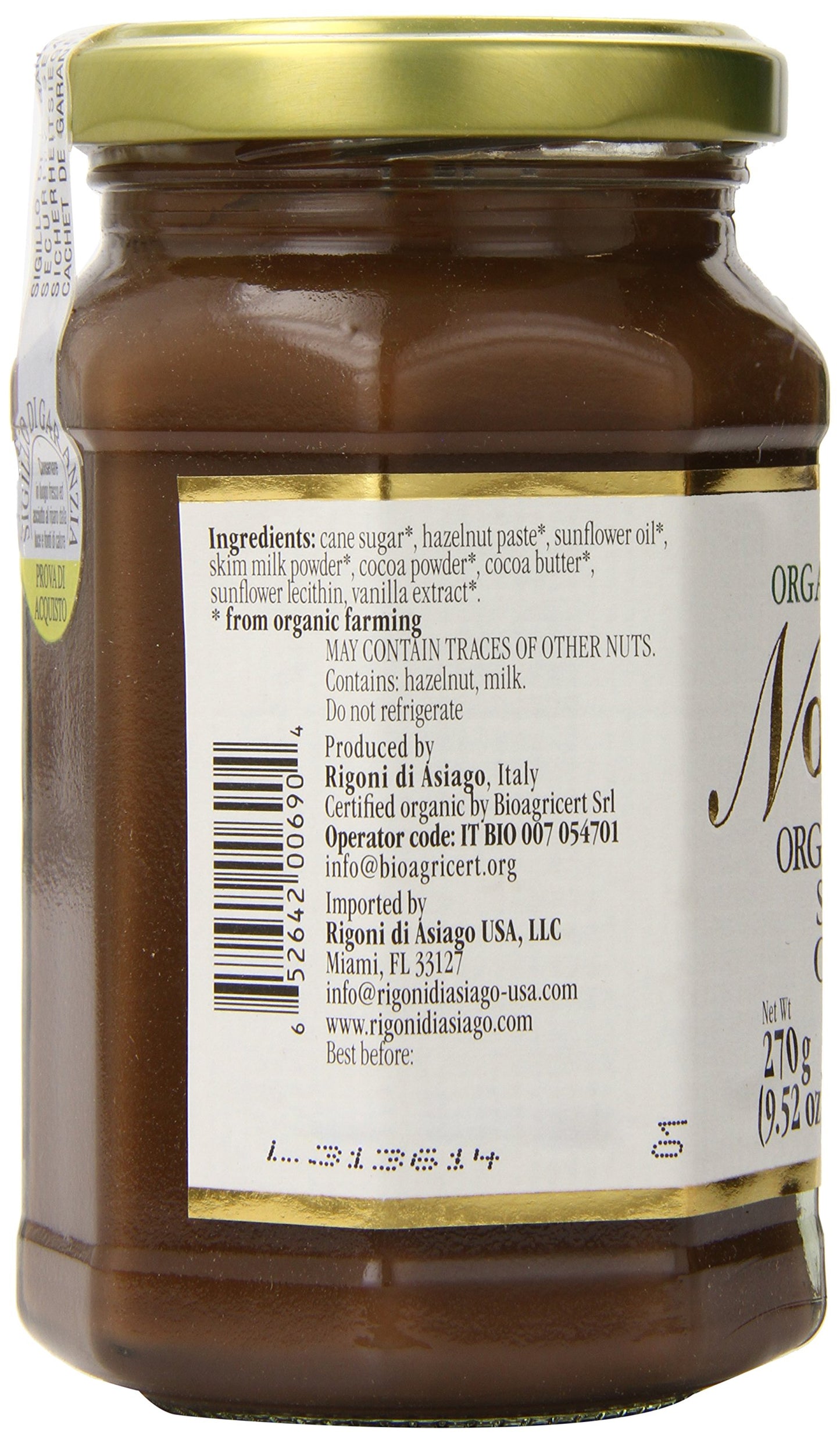 Rigoni Di Asiago Nocciolata Hazelnut Spread, Cocoa And Milk, 9.52 Ounce Jar