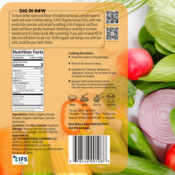 Yuho Organic Shirataki Rice 8 Pack, Organic Konjac Oat Rice, Ready To Eat Vegan, Plant-Based, Soy Free, Vegan, Paleo And Keto Fr