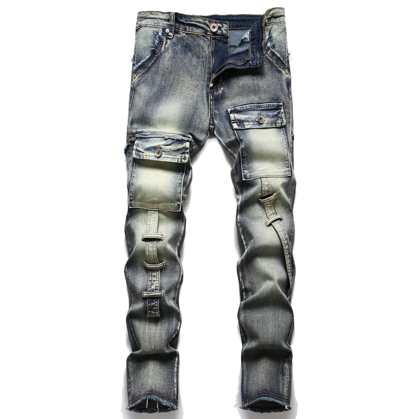 Aititia Mens Biker Zipper Deco Washed Straight Fit Jeans (32, 2126 Vintage)