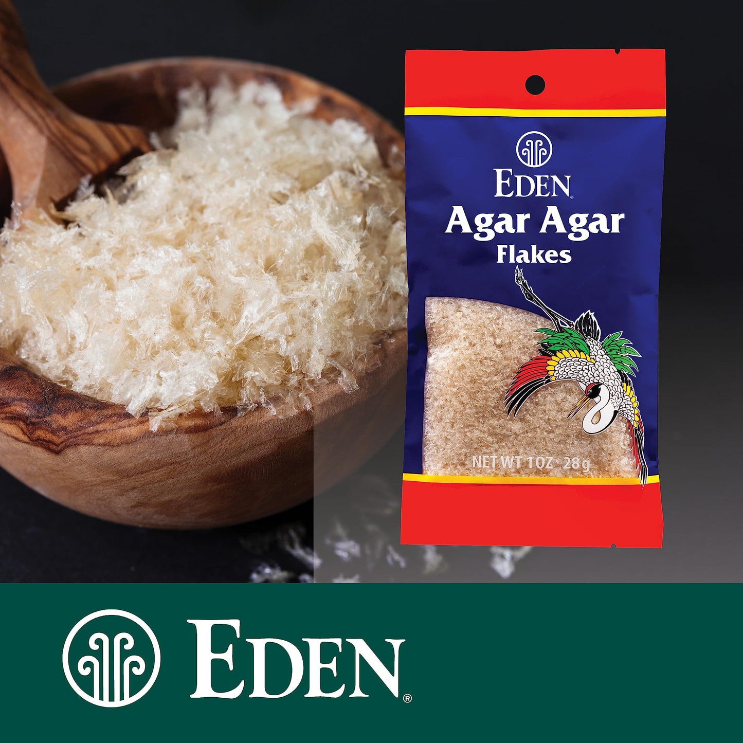 Eden Agar Agar Flakes, A Traditional Odorless, Tasteless Seaweed Gelatin Substitute, Kanten, Japanese, Vegan, 1 Oz