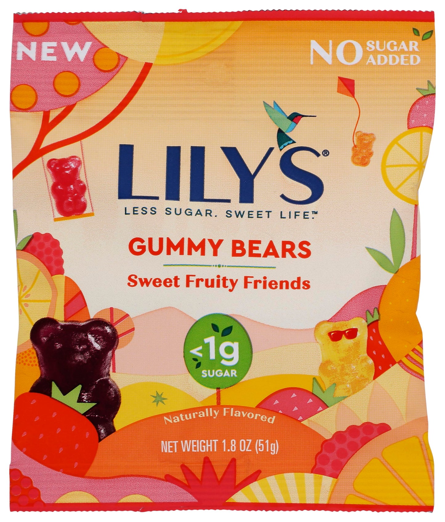 LILYS No Sugar Added Gummy Bears Sweet Fruity Friends Peg Bag, 1.8 oz