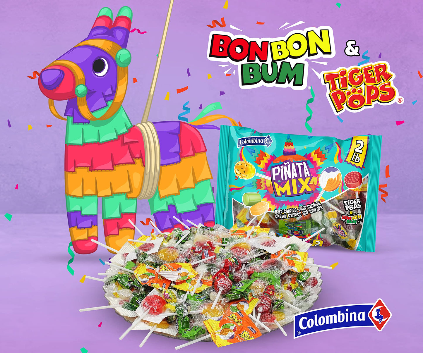 Colombina Pinata Mix 2 Lb – Assorted Candy Variety Pack - Pinata Halloween Stuffers And Party Bag Treats With Hard, Filled, And Chewy Candies Plus Lollipop (2 Pack)