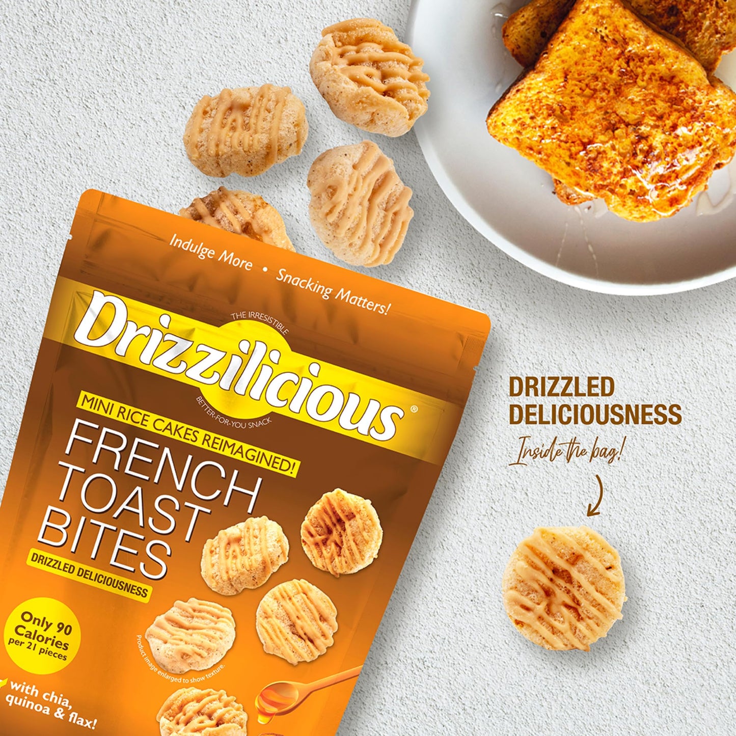 Drizzilicious Mini Rice Cakes - French Toast Flavor, Vegan, Gluten Free, 4oz (Pack of 2)