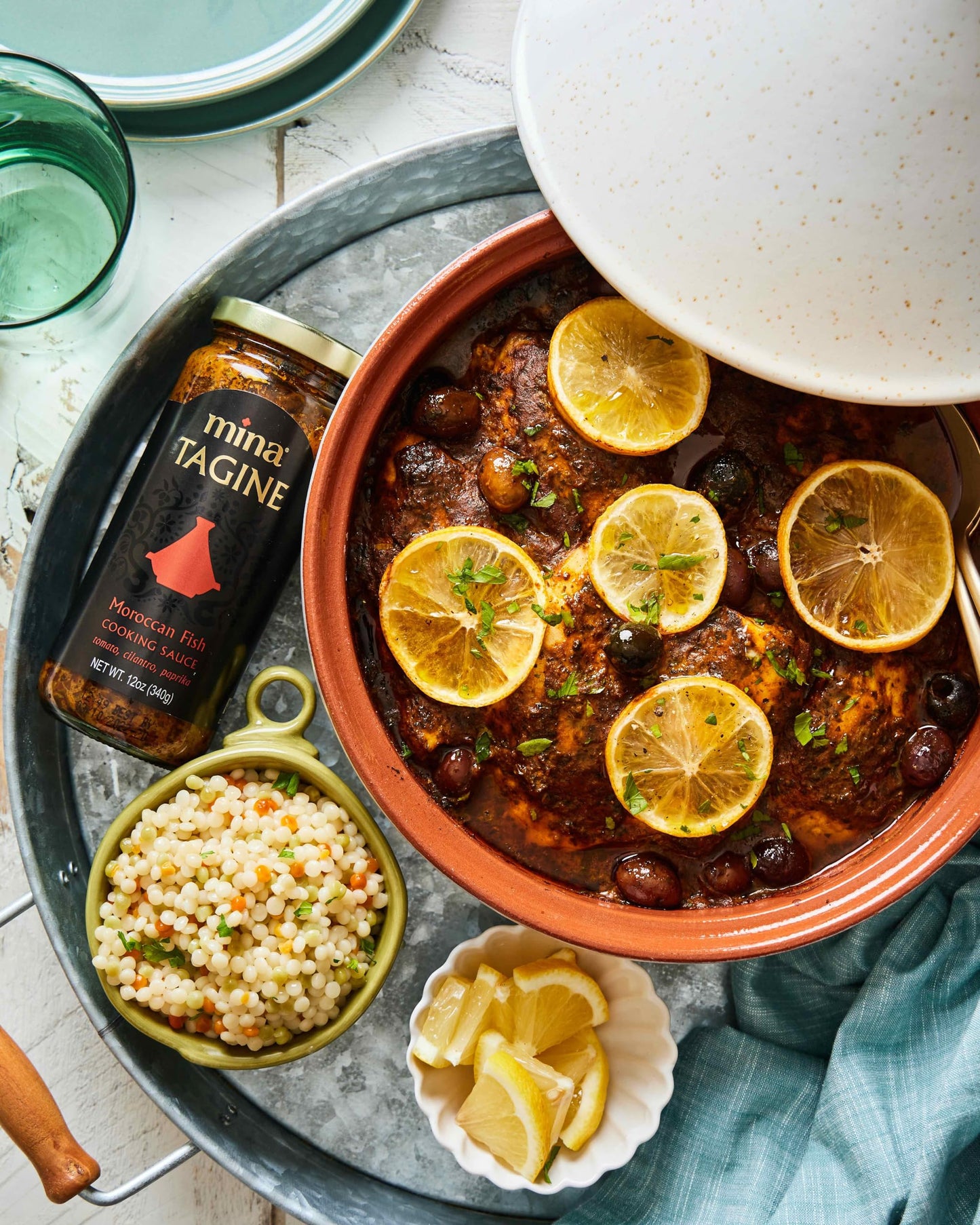 Mina Tagine Moroccan Fish Simmer Sauce Sauce, 12 oz - Tomato, Herbs & Spices, Moroccan Chermoula Sauce, Made with Lemon & Olive