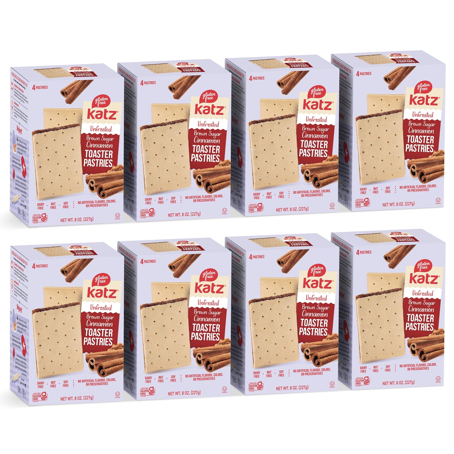 Katz Gluten Free Toaster Pastries.Unfrosted Cinnamon Gluten Free, Dairy Free, Nut Free, Peanut Free, Soy Free. Kosher Snacks 8 O