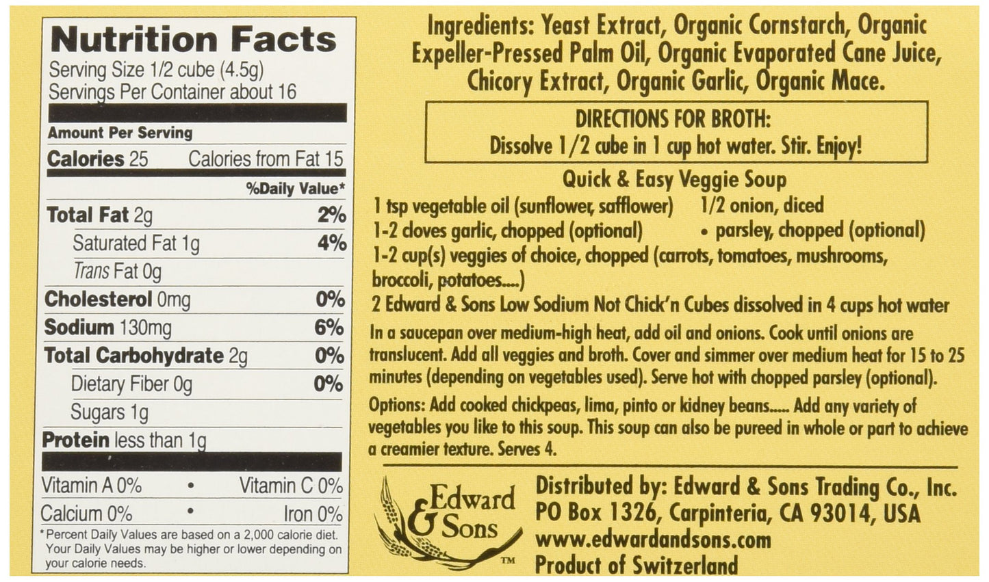 Edward & Sons Low Sodium Not Chicken Bouillon Cubes, 2.5 Oz