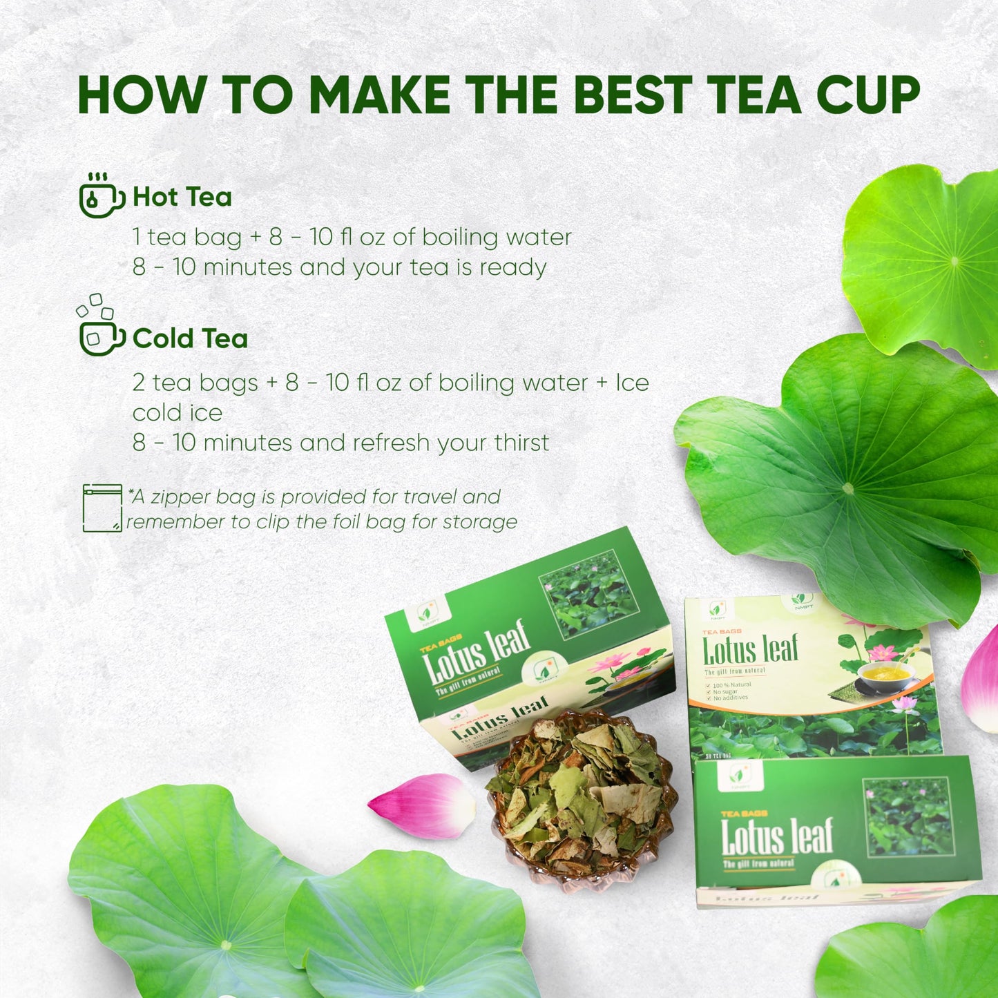 Nmpt Dried Lotus Leaf Tea, 100% Hand Pick, Organic Herbal Tea, 50 Tea Bags, Gluten Free, Dairy Free, Sugar Free & 100% Natural, Energy Boost & Health Support
